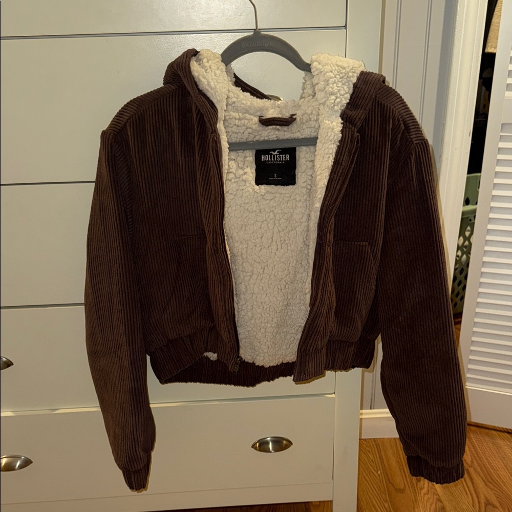 Hollister Chocolate Corduroy Jacket with Cream Sherpa